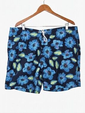 Trunks Surf & Swim Co Blue Hawaiian Floral Swim Trunks Mens Size XL Tropical